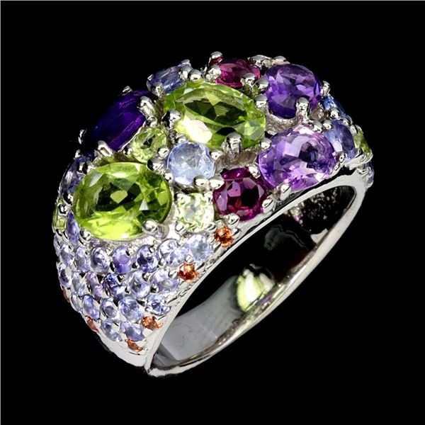Natural Peridot Sapphire Tanzanite Ring