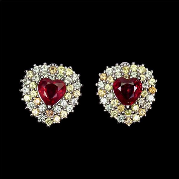 Natural Pigeon Blood Red Ruby Heart  Earrings