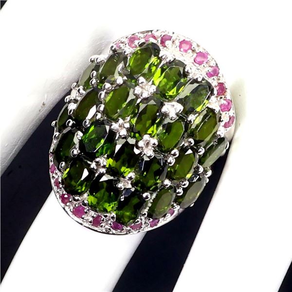 Natural Oval Chrome Diopside & Ruby Ring