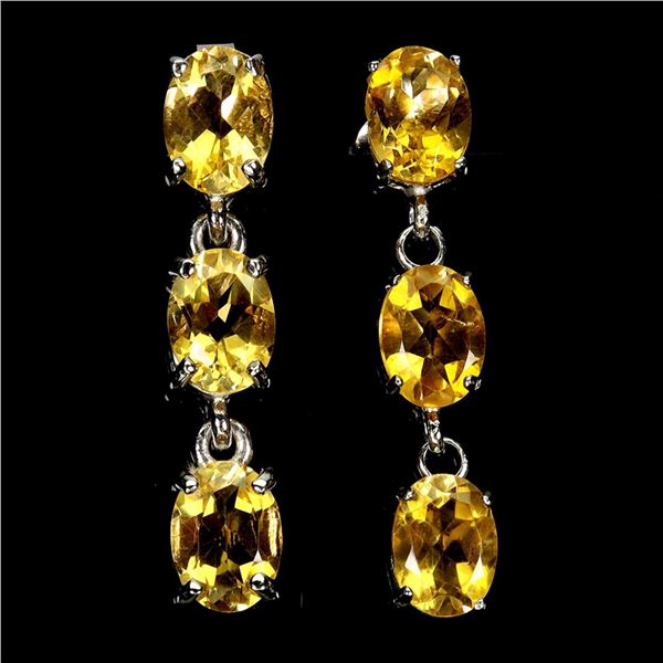 Natural Oval Citrine Tripple drop Earrings