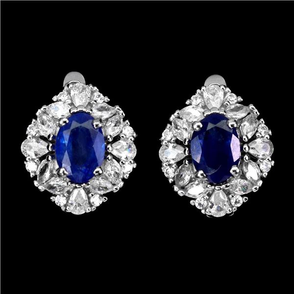 Natural Oval Blue Sapphire Earrings