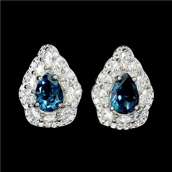 Natural London Blue Topaz Earrings