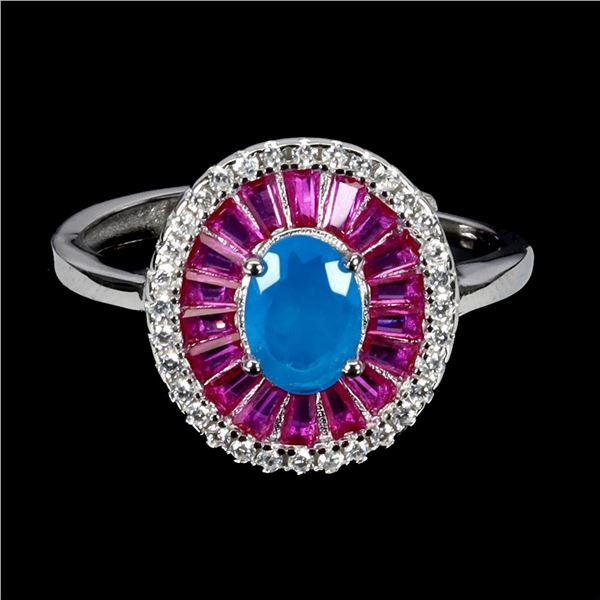 Natural Ethopian Oval Blue Opal Ring