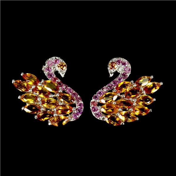 Natural Marquise Citrine & Garnet Swan Earrings