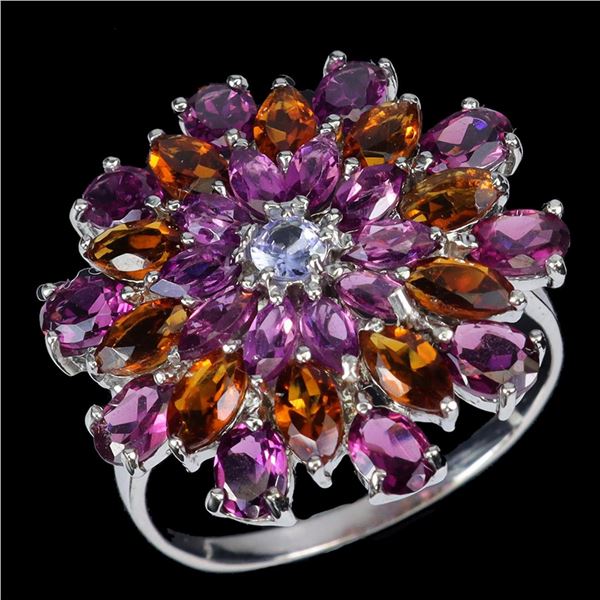 Natural Garnet Citrine Tanzanite Ring