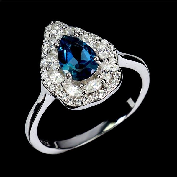 Natural Pear London Blue Topaz Ring