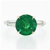 Image 4 : Vintage Platinum 3.04 ctw GIA Round Brilliant Green Emerald Baguette Diamond Rin