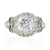 Image 5 : Antique Art Deco Plat GIA European Diamond & Emerald Mil grain Etched Domed Ring