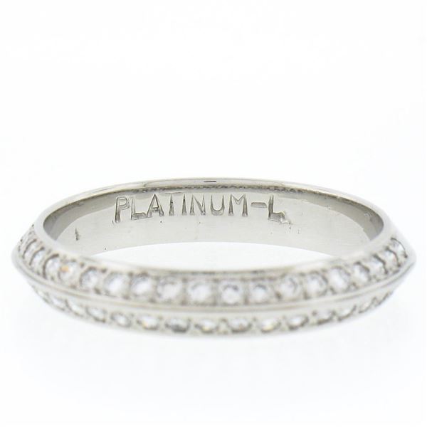 NEW Platinum 0.30 ctw Round Pave Diamond Dual Row 3.4mm Wide Knife Edge Band Rin
