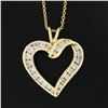 Image 4 : Classic 14K Gold 1 ctw Round Brilliant Diamond Channel Open Heart Pendant & Chai