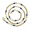 Image 4 : Vintage 18k Gold 4.8mm Pearl & Blue Enamel Bead on Textured Wheat Chain Necklace