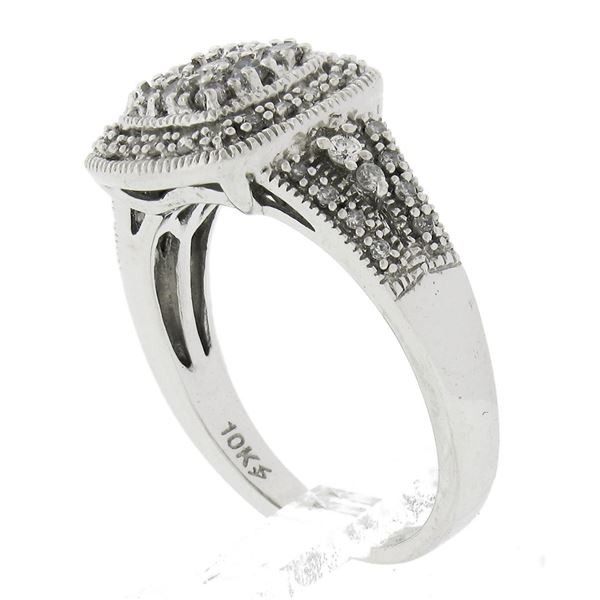 Solid 10k White Gold 0.50 ctw Pave Set Round Cut Diamond Milgrain Detailed Ring