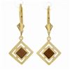 Image 2 : Solid 14K Yellow Gold 5mm Square Step Cut Garnet Elegant Dangle Drop Earrings