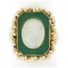 Image 1 : Vintage 14k Gold Carved Mother Of Pearl Cameo Chrysoprase Seed Pearl Frame Ring