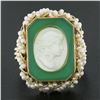 Image 2 : Vintage 14k Gold Carved Mother Of Pearl Cameo Chrysoprase Seed Pearl Frame Ring