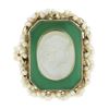 Image 4 : Vintage 14k Gold Carved Mother Of Pearl Cameo Chrysoprase Seed Pearl Frame Ring