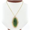 Image 1 : Vintage 14k Gold Large Oval Cabochon Jade Pearl Twisted Wire Halo Brooch Pendant
