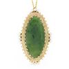 Image 2 : Vintage 14k Gold Large Oval Cabochon Jade Pearl Twisted Wire Halo Brooch Pendant
