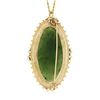 Image 5 : Vintage 14k Gold Large Oval Cabochon Jade Pearl Twisted Wire Halo Brooch Pendant