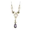 Image 2 : Antique Victorian 14k Gold Pear Amethyst Seed Pearl Dangle Lavalier Necklace
