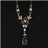 Image 3 : Antique Victorian 14k Gold Pear Amethyst Seed Pearl Dangle Lavalier Necklace