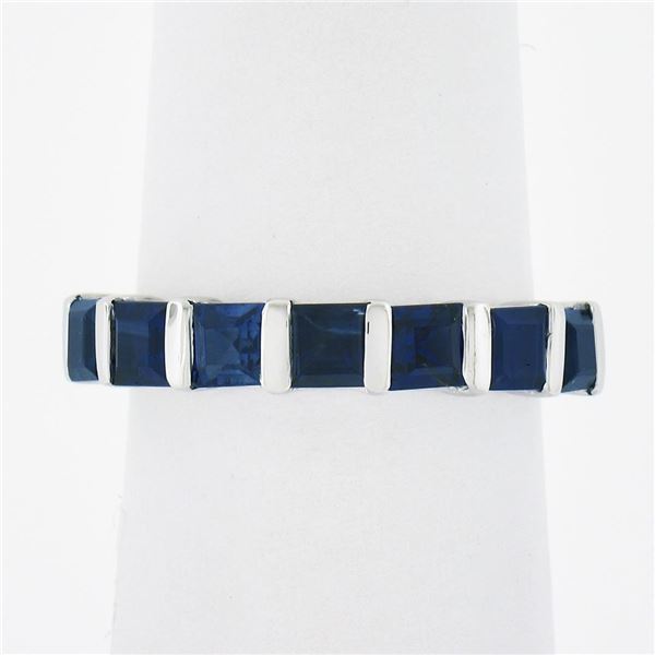 Platinum 1.82 ctw Square Step Cut Sapphire Bar Channel Set Stack Wedding Band Ri