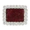 Image 1 : Vintage Platinum Floral Carved Ruby 2.88 ctw Old European Diamond Halo Pin Brooc