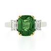 Image 5 : NEW Platinum & 14k Gold 4.39 ctw GIA Cushion Tsavorite & Emerald Cut Diamond Rin