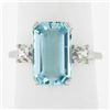 Image 1 : Platinum 4.55 ctw Elongated Step Cut Aquamarine & Old Cut Diamond Cocktail Ring