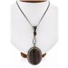 Image 1 : Vintage Silver Oval Tiger's Eye w/ Orange & Pink Stones Accents Pendant Necklace