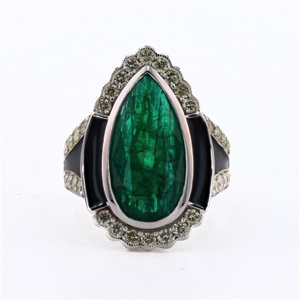 5.00 ctw Emerald and 0.99 ctw Diamond 18K White Gold Ring (GIA CERTIFIED)