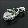 Image 3 : 18K White Gold.36 ctw Emerald Diamond Engraved Fancy Baby Girl Shoe Charm Pendan