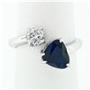 Image 4 : NEW 18K White Gold 2.71 ctw GIA Heart Blue Sapphire Diamond Moi et Toi Bypass Ri