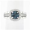 Image 1 : Fredric Sage 18k White Gold Round Sapphire Solitaire Pave Diamond Halo Band Ring
