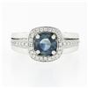 Image 4 : Fredric Sage 18k White Gold Round Sapphire Solitaire Pave Diamond Halo Band Ring