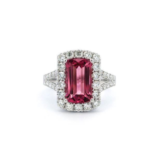 Fashion Pink Tourmaline & Diamond Halo Ring