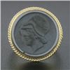 Image 2 : Vintage 14K Gold Round Bezel Carved Hematite Intaglio Knight Twisted Wire Ring