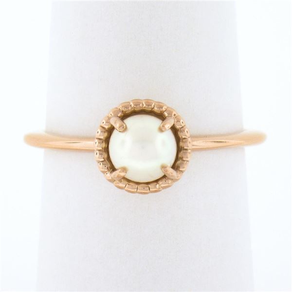 14K Rose Gold 5.5mm Prong Cultured Pearl w/ Braided Basket Petite Solitaire Ring