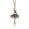 Image 1 : Antique 10K Gold Amethyst Seed Pearl Dangle Lavalier Pendant w/ 15" Wheat Chain