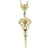 Image 2 : Art Nouveau Krementz 14K Gold Sapphire, Pearl & Enamel Lavalier Pendant & Chain