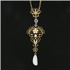 Image 5 : Art Nouveau Krementz 14K Gold Sapphire, Pearl & Enamel Lavalier Pendant & Chain