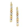 Image 3 : 14K Tri Color Gold 3mm Wide Mooncut Brilliant Bead Hoop Earrings w/ Snap Closure