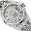 Image 1 : Rolex Ladies Quickset Silver Dial 18K White Gold Diamond And Emerald Datejust