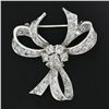 Image 2 : Vintage Solid Platinum 1.95 ctw Old Cut Diamond Ribbon Bow Flower Pin Brooch