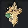 Image 2 : Vintage 18k Gold Cabochon Jade Ruby Textured Open Wire Work Swan Bird Brooch Pin