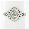 Image 1 : Antique 18k Gold 0.60 ctw Old Mine Cushion Diamond Floral Filigree Engagement Ri