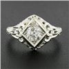 Image 2 : Antique 18k Gold 0.60 ctw Old Mine Cushion Diamond Floral Filigree Engagement Ri