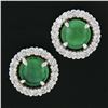 Image 2 : NEW 18k White Gold 1.72 ctw Round Cabochon Emerald w/ Diamond Halo Stud Earrings
