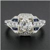 Image 3 : New Art Deco Style 14K White Gold GIA 1.69 ctw Diamond & Sapphire Wheat Work Rin