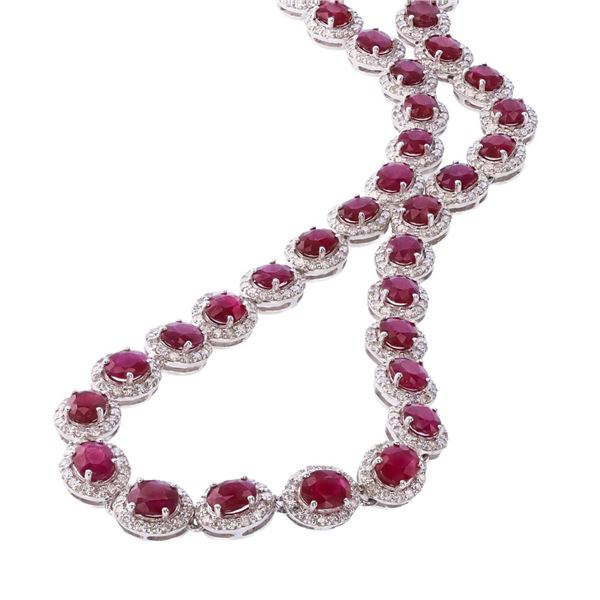 21.73 ctw BURMESE Ruby and 5.39 ctw Diamond Platinum Necklace (GIA CERTIFIED)